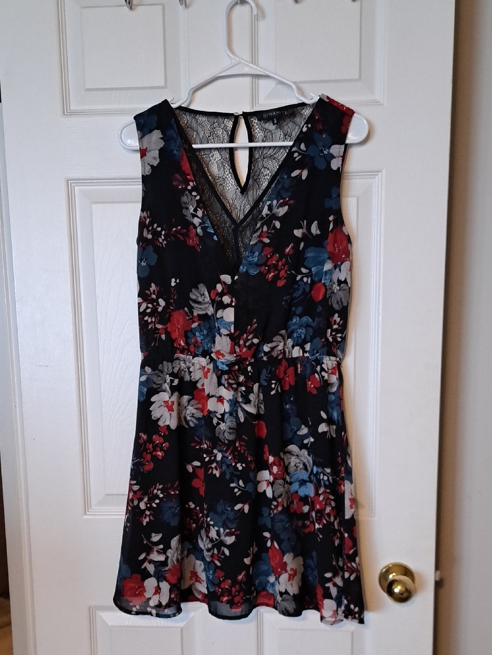 Dynamite Black Floral Lace-Trim Mini Dress